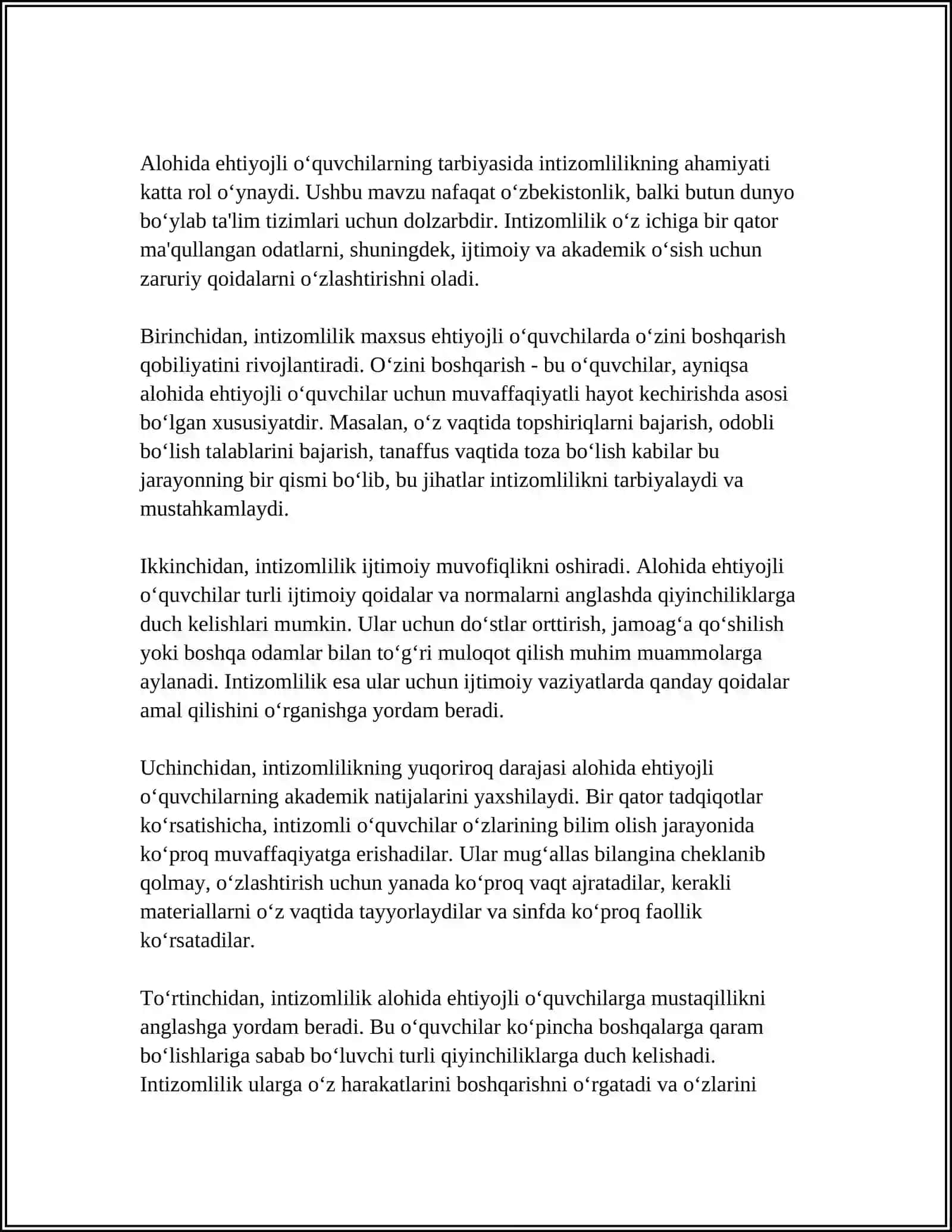 ALOHIDA EHTIYOJLI O‘QUVCHILARDA INTIZOMLILIKNI TARBIYALASHDA GURUH TARBIYACHISINING MAQSADI VA VAZIFALARI 3