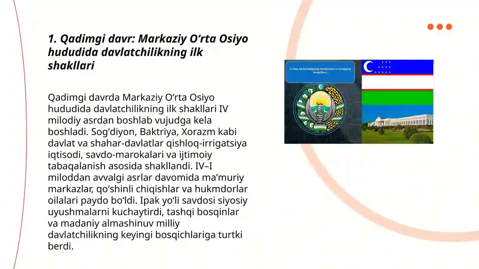 Qadimgi davr: Markaziy Oʻrta Osiyo hududida davlatchilikning ilk shakllari 3