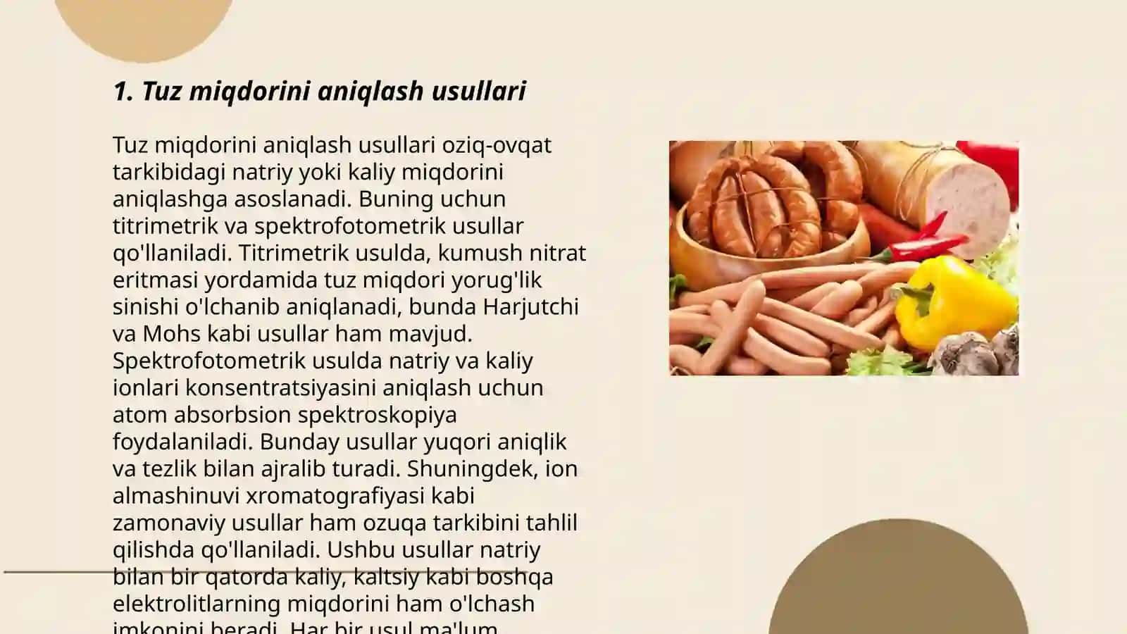 Kalbasa mahsulotlari tarkibidagi ish tuzi miqdorini aniqlash 3