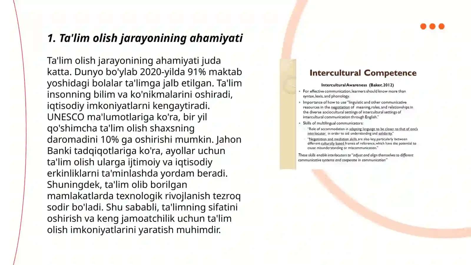 Akademik koʻnikmalar va kasbiy kompetentlik fanidan: Talim olish jarayonini samarali tashkil etish, mavzusi boʻyicha prezentatsi kerak edi 3