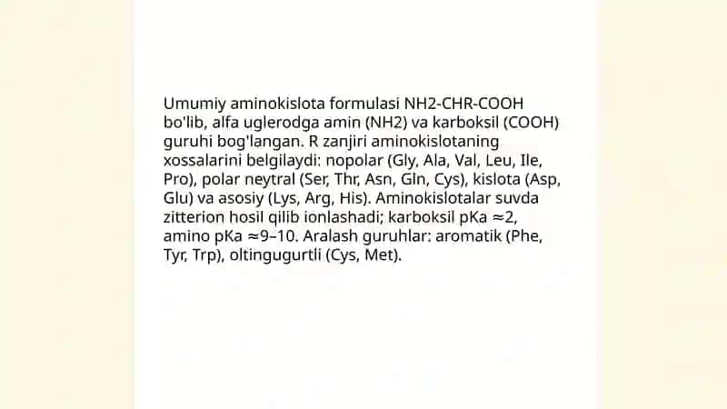 Aminokislotalar, oqsillar va peptitlar, fermentlar, gormonlar 3