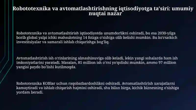Robototexnika va avtomatlashtirishning iqtisodiyotga ta’siri 3