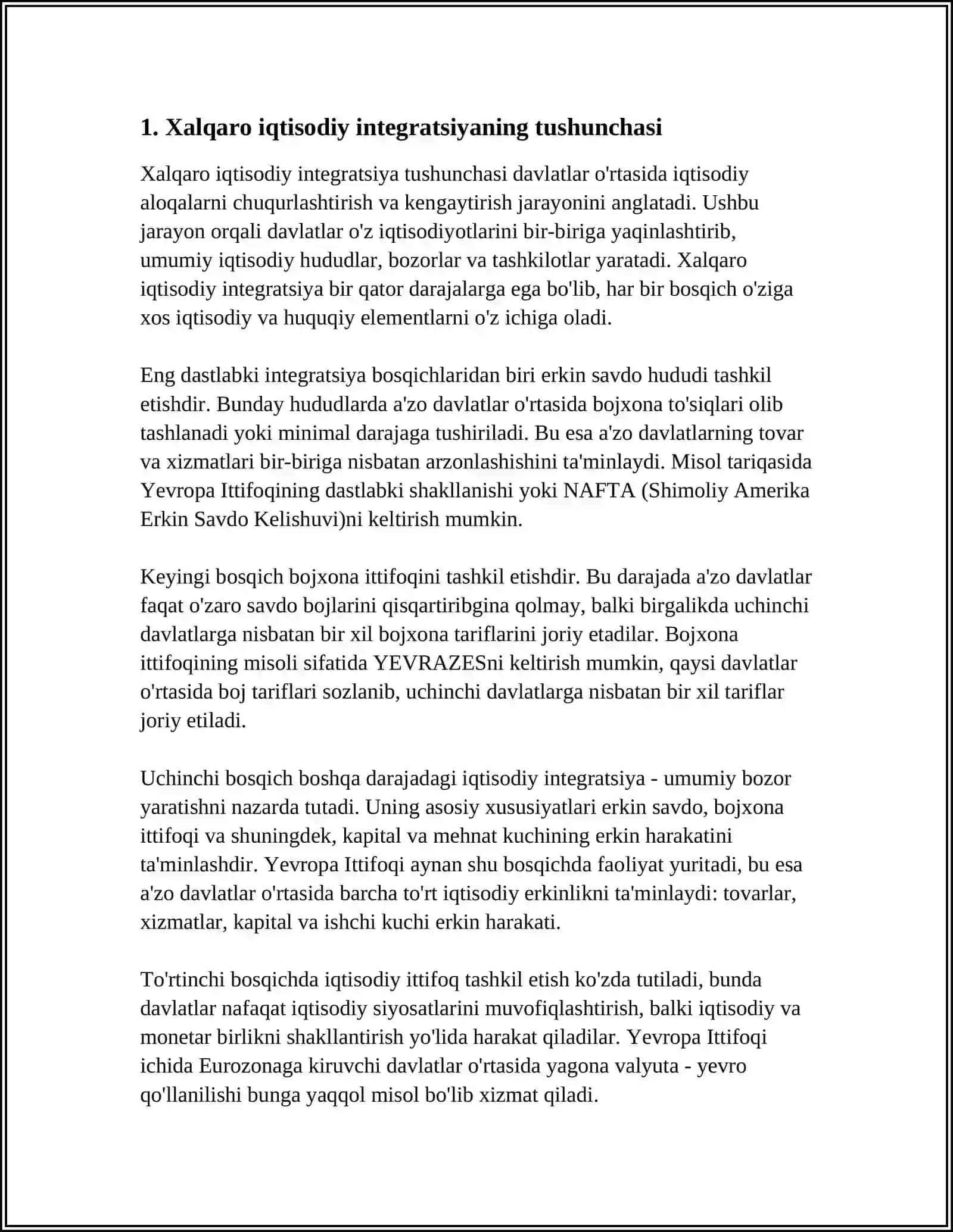 XALQARO IQTISODIY INTEGRATSIYA UNING MAZMUNI VA SHAKLLARI 3