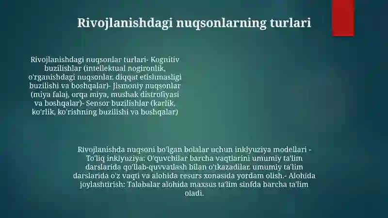 Alohida Yordamga Muhtoj Bolalarda Rivojlanishdagi Nuqsonining Chuqurligi Va Tuzilishi Qarab Inklyuziya Modellarini Tanlash 3