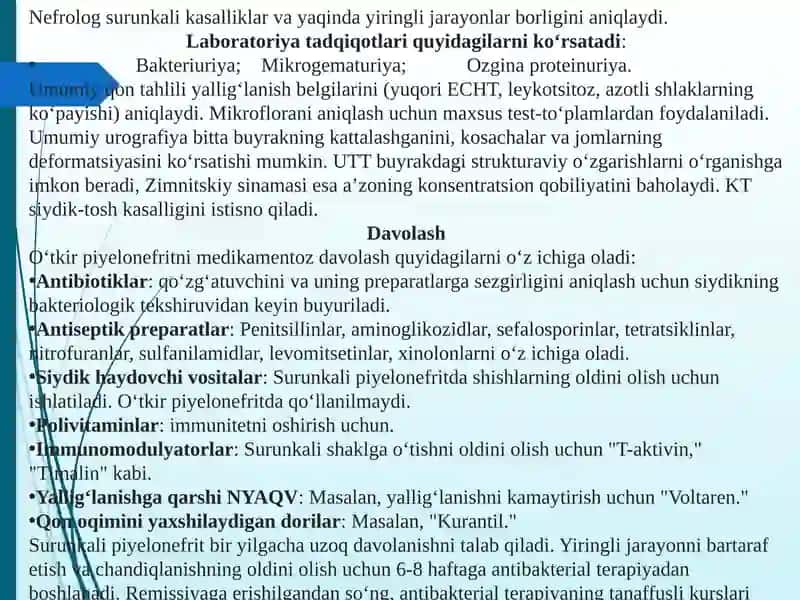 Piyelonefrit, glomerulonefrit, buyrak-tosh kasalligi va boshqa kazakalar 3