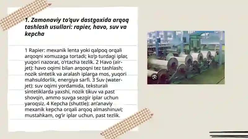 Zamonaviy To‘quv dastgoxida xomuzaga arqoq tashlash jarayonlari 3