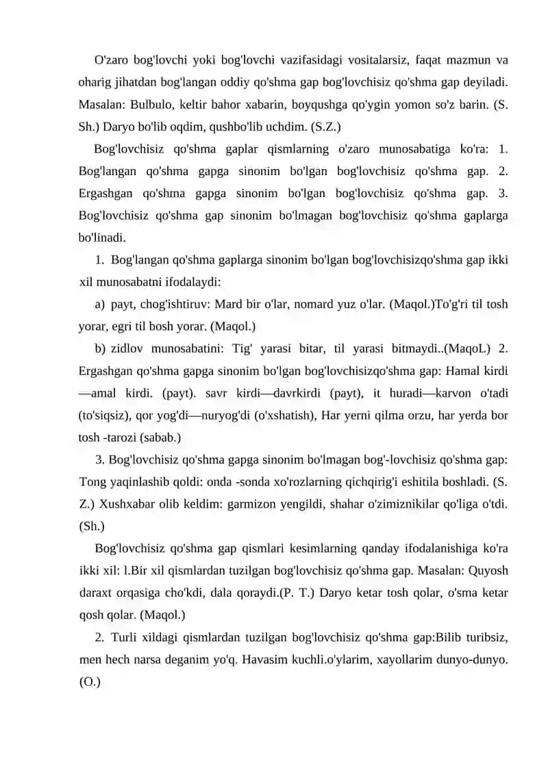 Bog'lovchisiz qo'shma gaplar 3