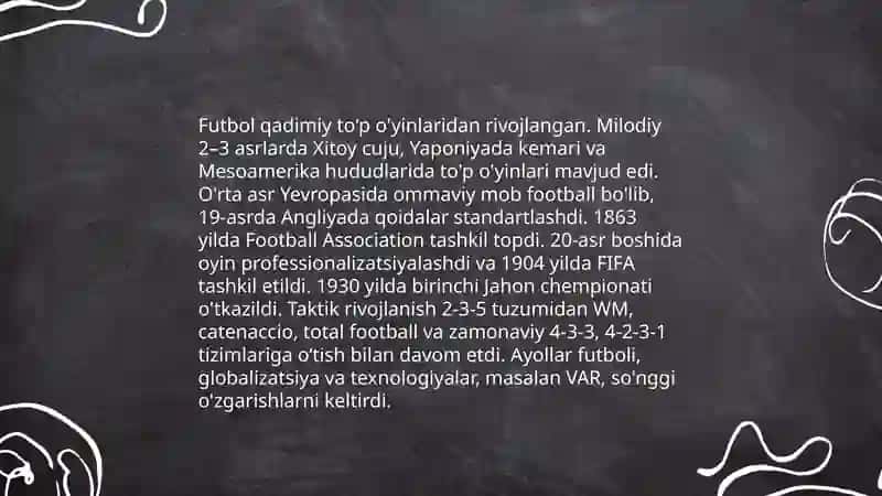 Futbolning rivojlanish tarixi, texnikasi, taktikasi va qoidalari 3