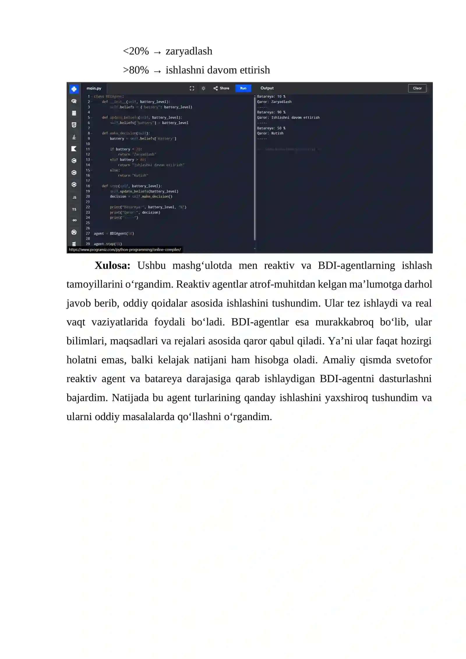 MULTIAGENT TIZIMLAR fanidan AMALIY MASHG‘ULOT XISOBOTI 3