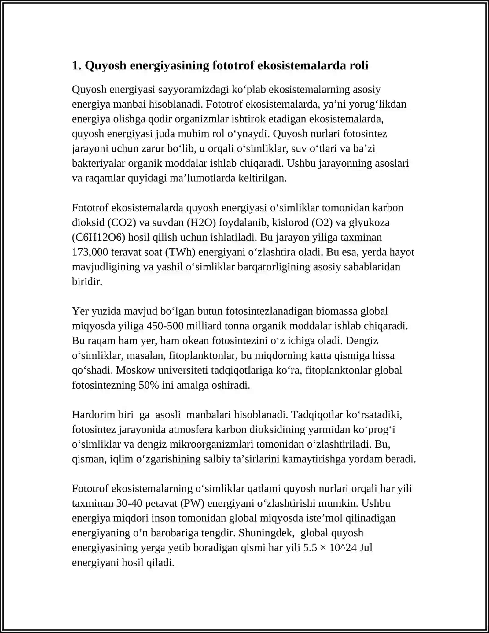 QUYOSH ENERGIYASI OQIMINING FOTOTROF EKOSISTEMALAR ORQALI OʻZLASHTIRILISHI 3