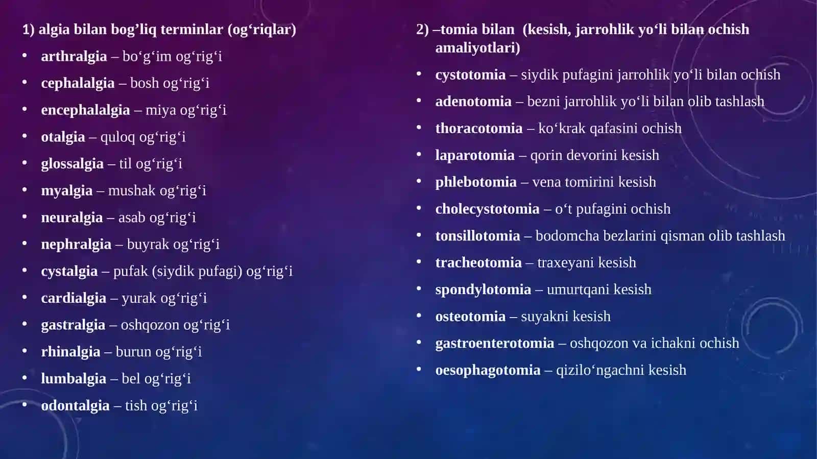 To‘qima, a’zo, ajralma, jins, yoshni ifodalovchiyunon-lotin dubletlari 3