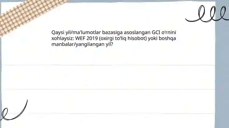 Oʻzbekiston Respublikasining xalqaro reyting va indekslardagi oʻrni 3