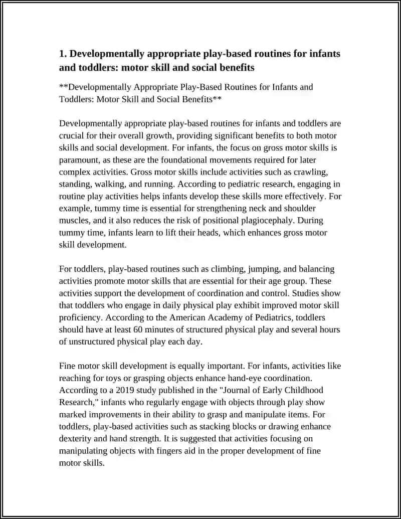 Developmentally Appropriate Play-Based Routines for Infants and Toddlers: Motor Skill and Social Benefits 3
