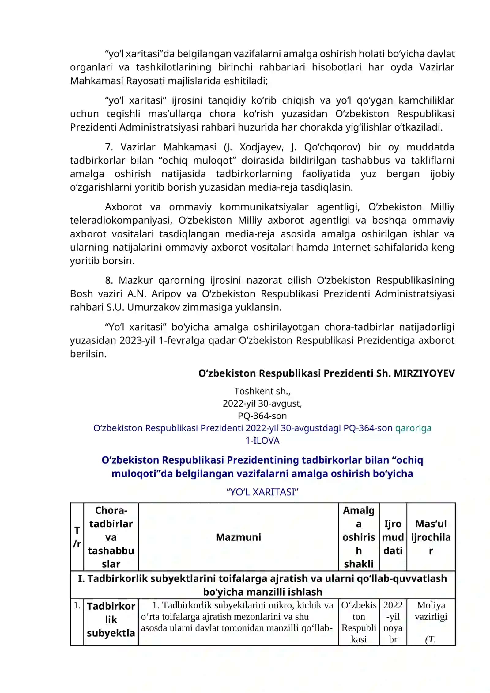 O‘ZBEKISTON RESPUBLIKASI PREZIDENTINING TADBIRKORLAR BILAN 2022-YILDAGI “OCHIQ MULOQOTI”DA BELGILANGAN VAZIFALARNI AMALGA OSHIRISH CHORA-TADBIRLARI TO‘G‘RISIDA 3