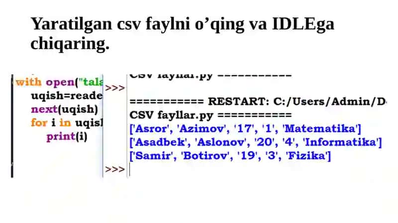 Pythonda CSV fayllari va ular ustida ishlash 3