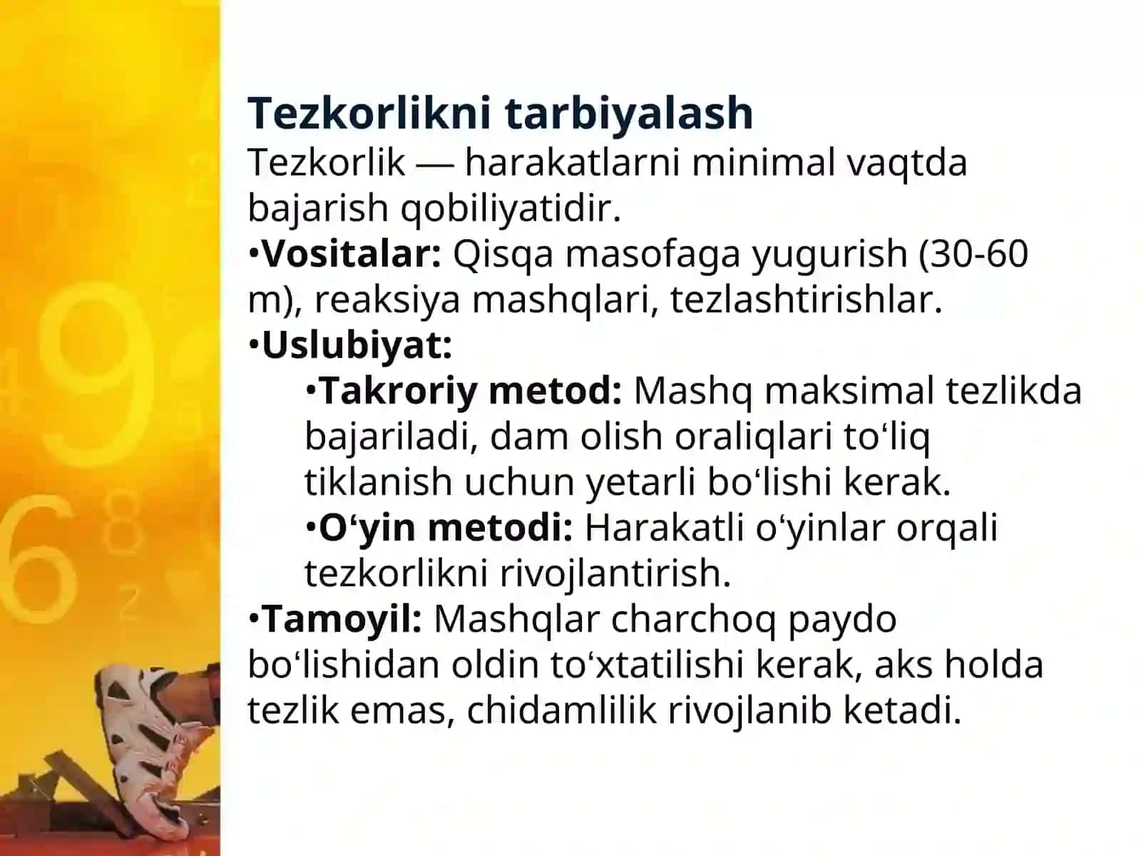 Tanlangan sport turida chaqqonlik, egiluvchanlik, tezkorlik, kuch, chidamlilik qobiliyatlarini tarbiyalash uslubiyati 3