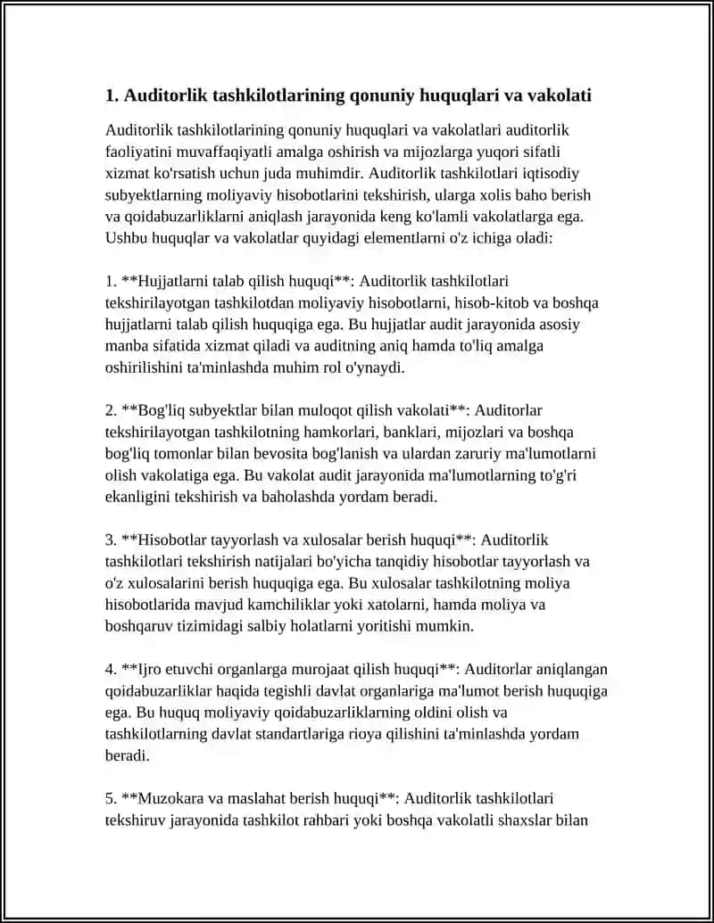 Auditorlik Tashkilotlarining XUquqlari, Majburiyat va Havobgarliklari 3