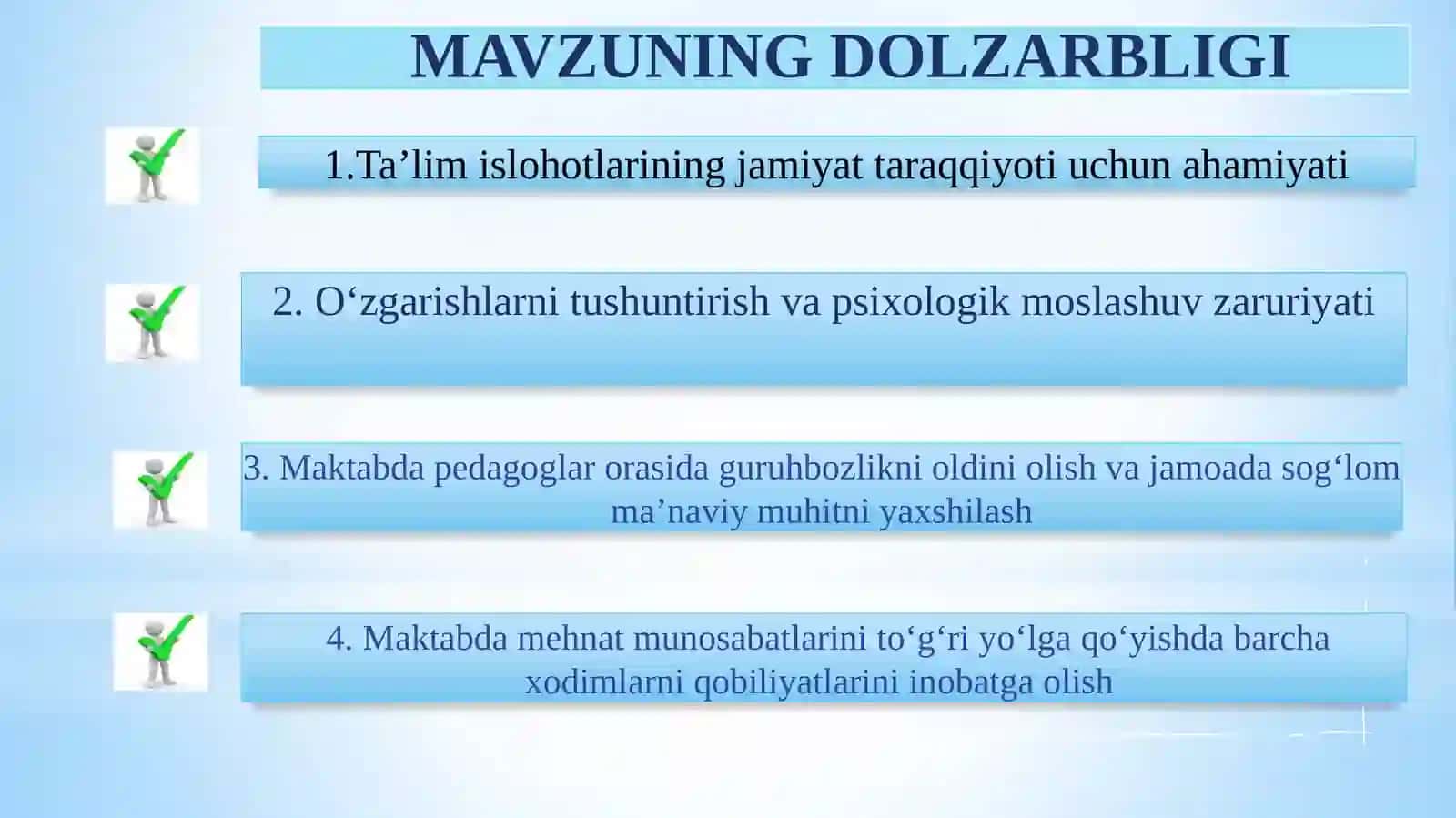 Maktabda o‘zgarishga nisbatan guruhiy to‘siqlarni bartaraf etish 3