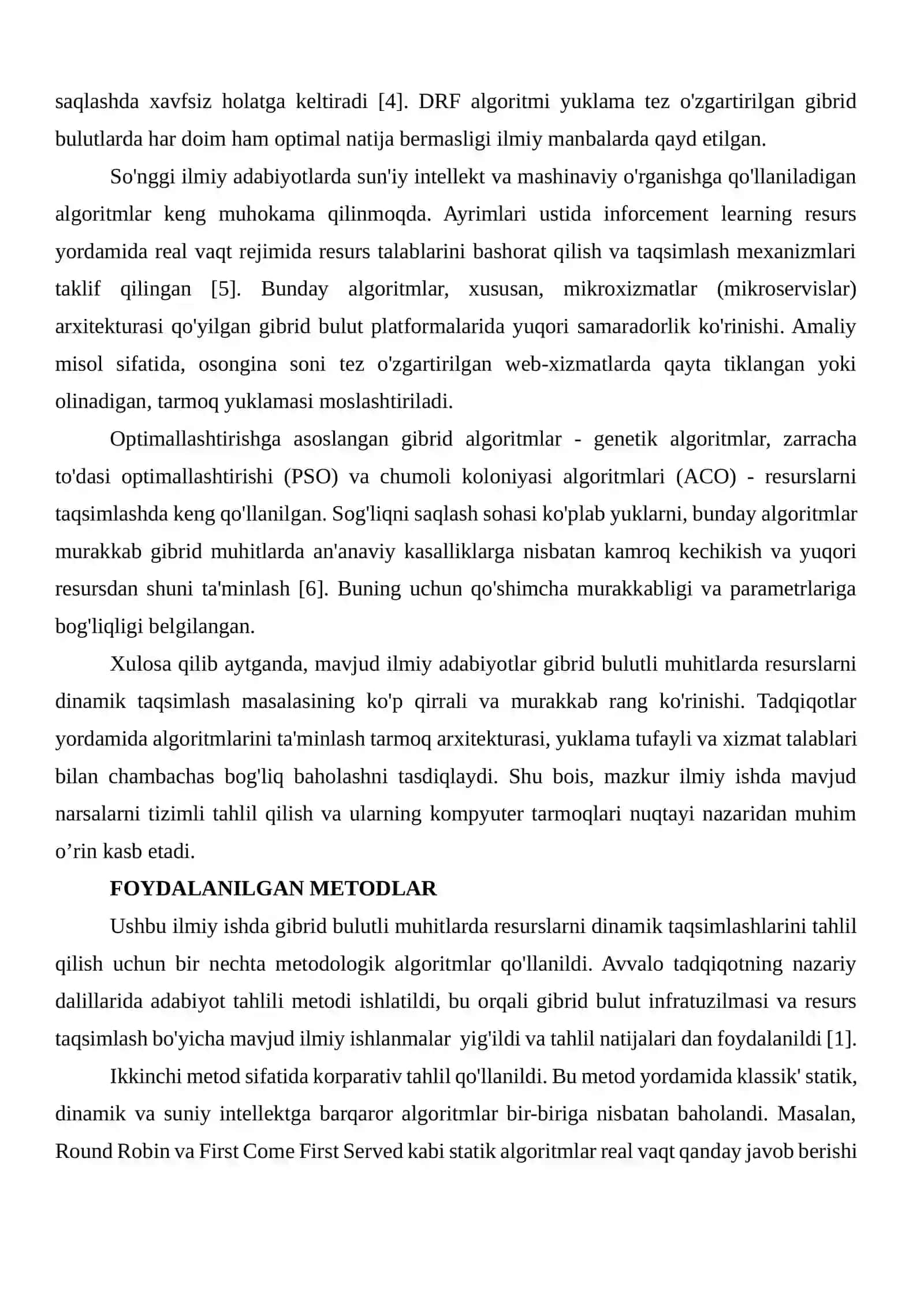 Gibrid bulutli muhitlarda resurslarni dinamik taqsimlash algoritmlarini tahlil qilish 3