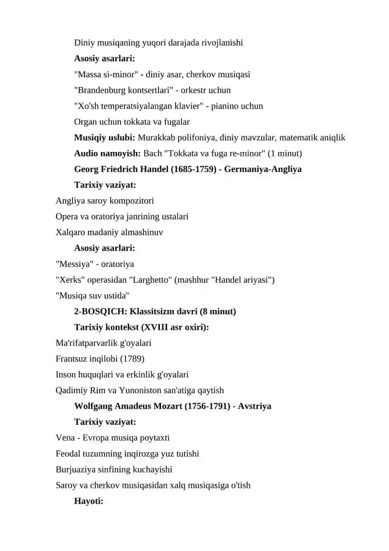 Jahon klassik kompozitorlari va ularning operalari va musiqiy asarlari 3
