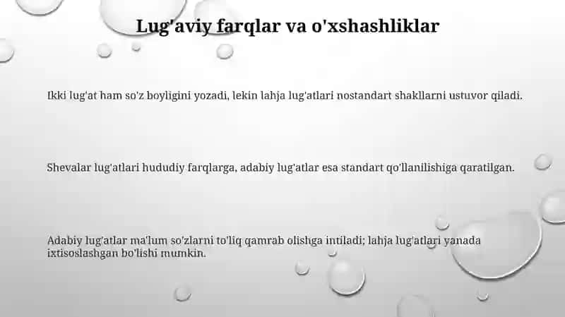 Dialektal lugʻatlarning adabiy til lugʻatlari bilan aloqadorligi 3