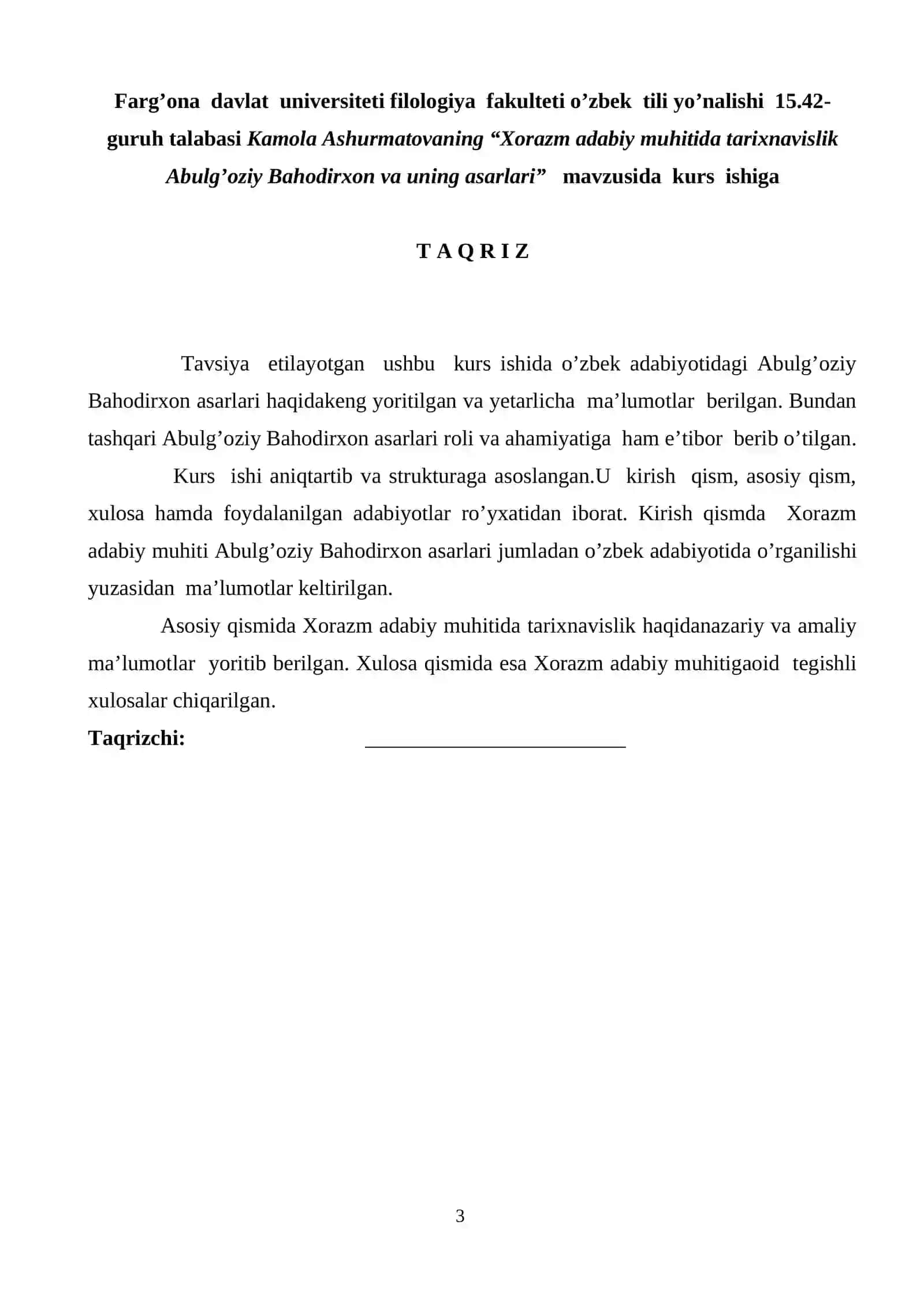 Xorazm adabiy muhitida tarixnavislik.Abulg’oziy Bahodirxon va uning asarlari 3