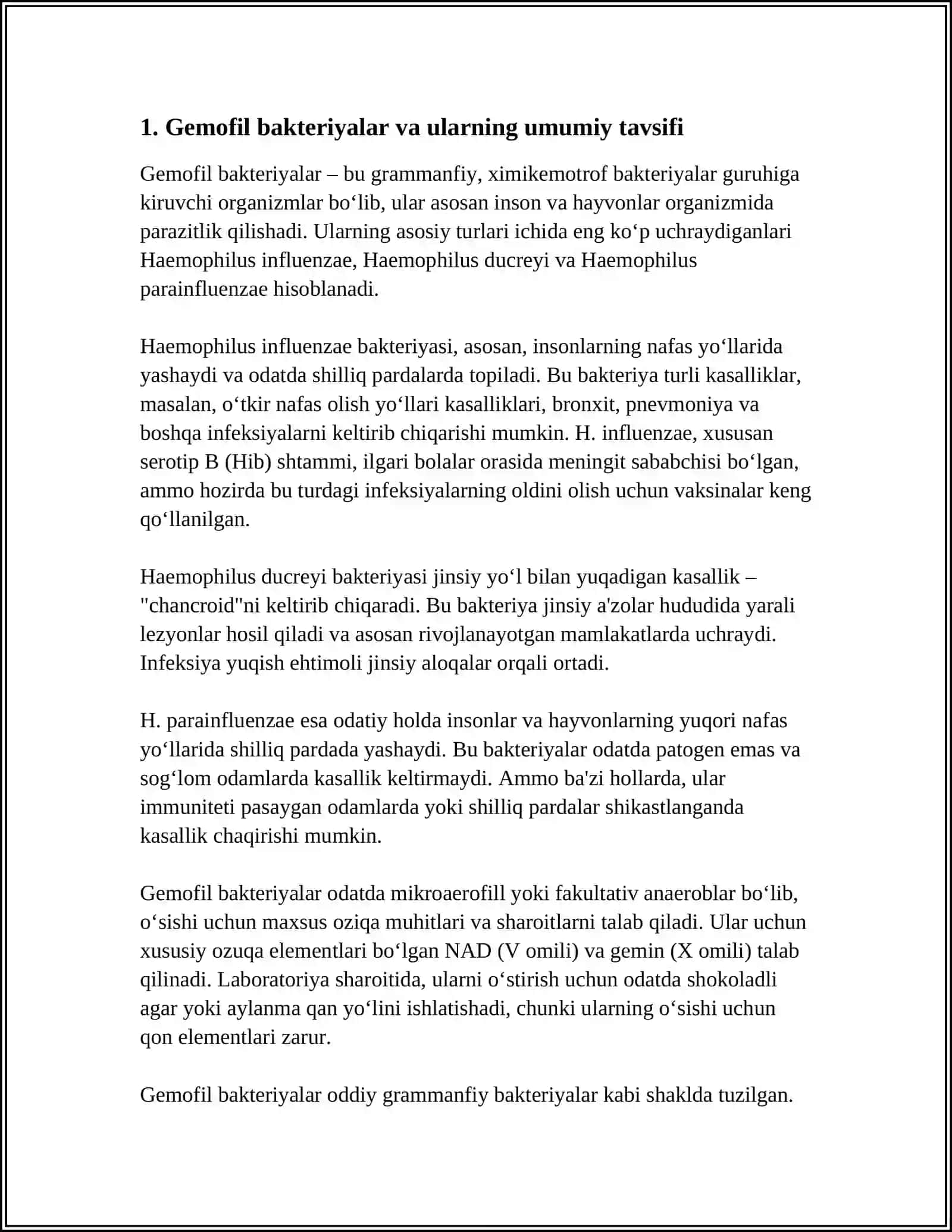 GEMOFIL BAKTERIYALAR (INFLYUENSA TAYOQCHASI YUMSHOQ SHAKNKR QOʻZGʻATUVCHISI ULARNI AMALIYOTDAGI AHAMIYATI) 3