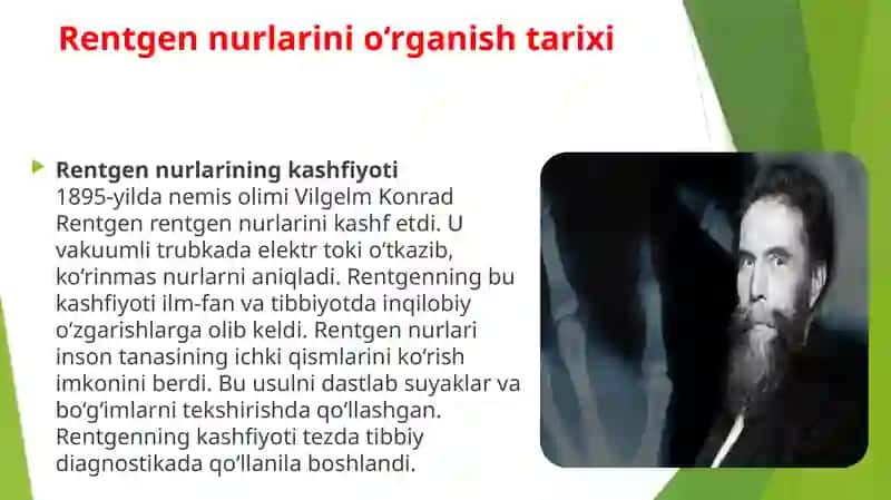 Rentgen nurlarini o‘rganish tarixi, suyak va bo‘g‘imlar rivojlanishini rentgen nurlari yordamida o‘r 3