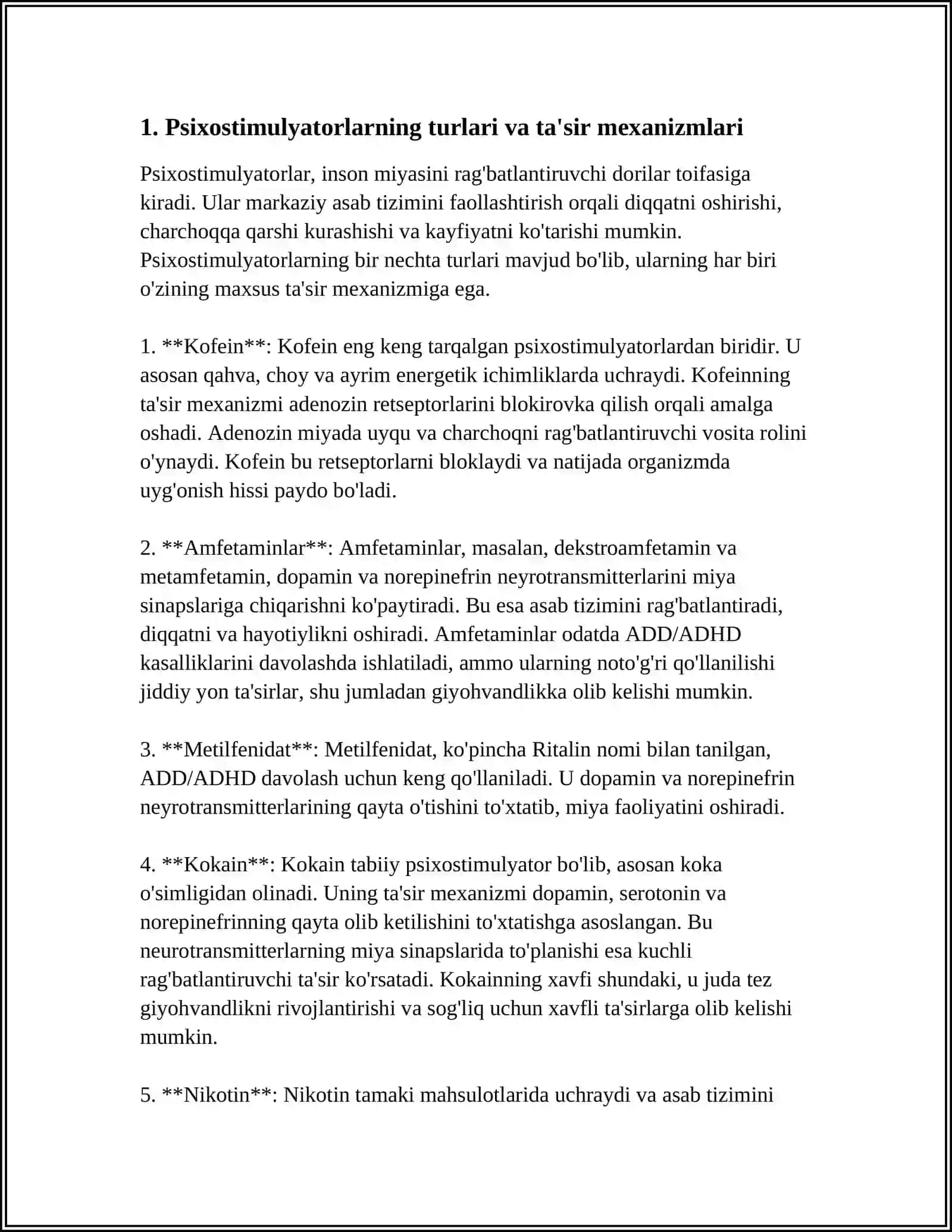 PSIXOSTIMULYATORLAR. DEPRESSIYAGA QARSHI VOSITALAR. NOOTROP VOSITALAR. ANALEPTIKLAR 3