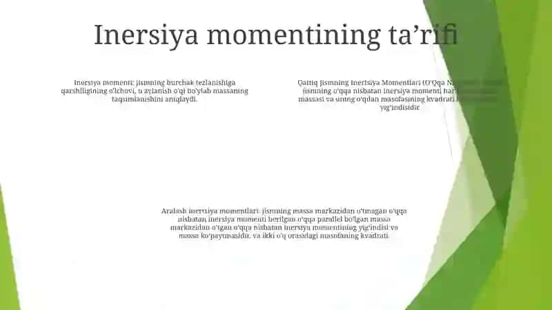 Qattiq Jismning Inertsiya Momentlari ( OʻQqa Nisbatan Va Aralash) 3