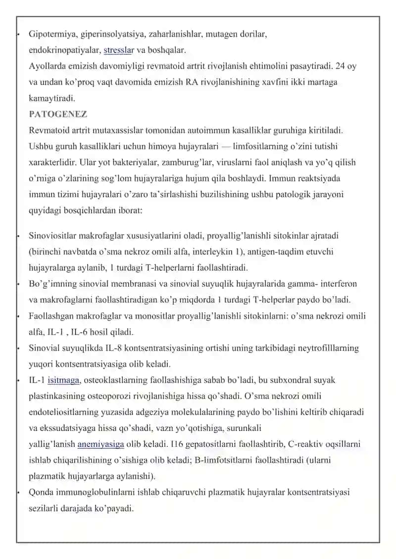 REVMATOID ARTRIT — ETIOLOGIYASI, KLINIKASI, TASNIFI, TASHXISLASH VA DAVOLASH USULLARI 3