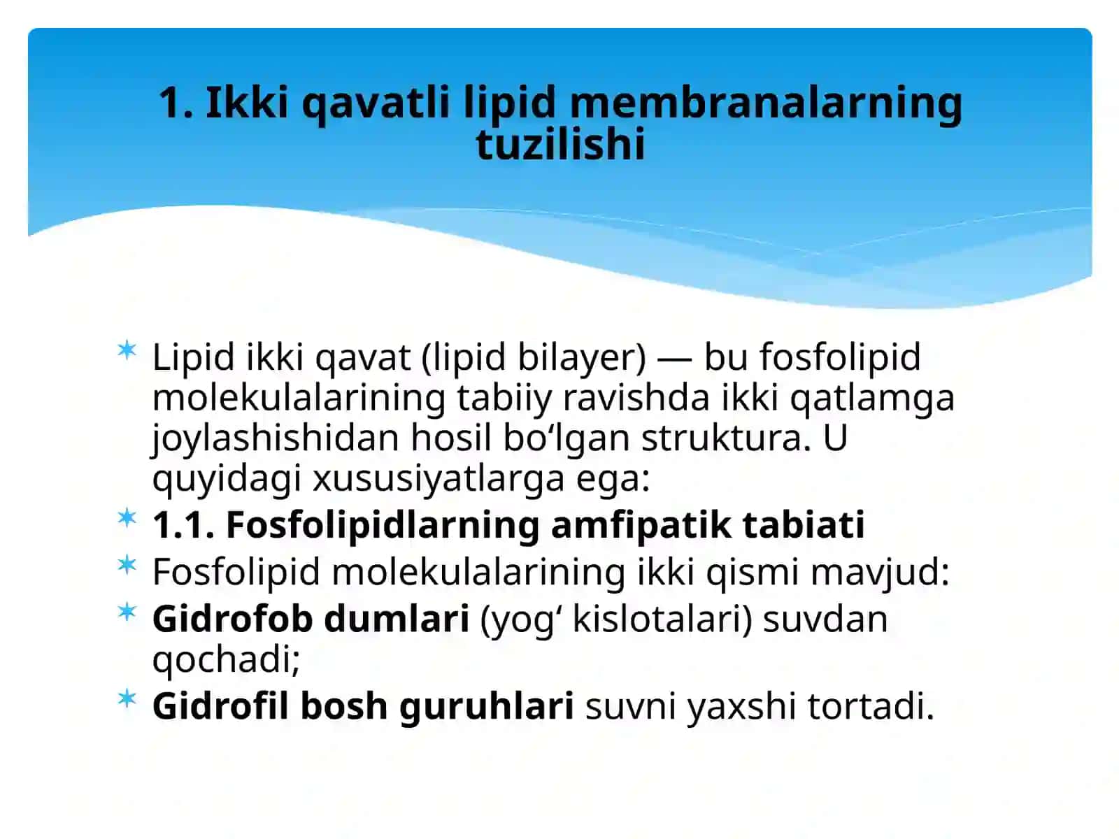Ikki qavatli lipid membranalar. Bir va ikki qavatli su'niy membranalar. 3