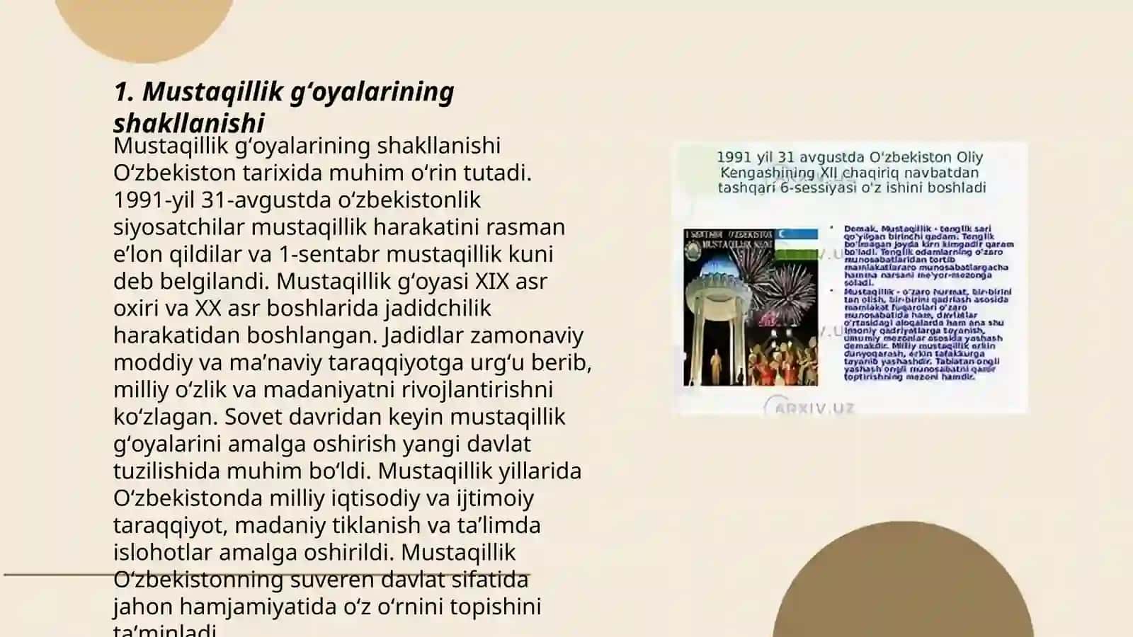 Õzbekiston Mustaqillik gʻoyalarining tarixiy asoslari 3