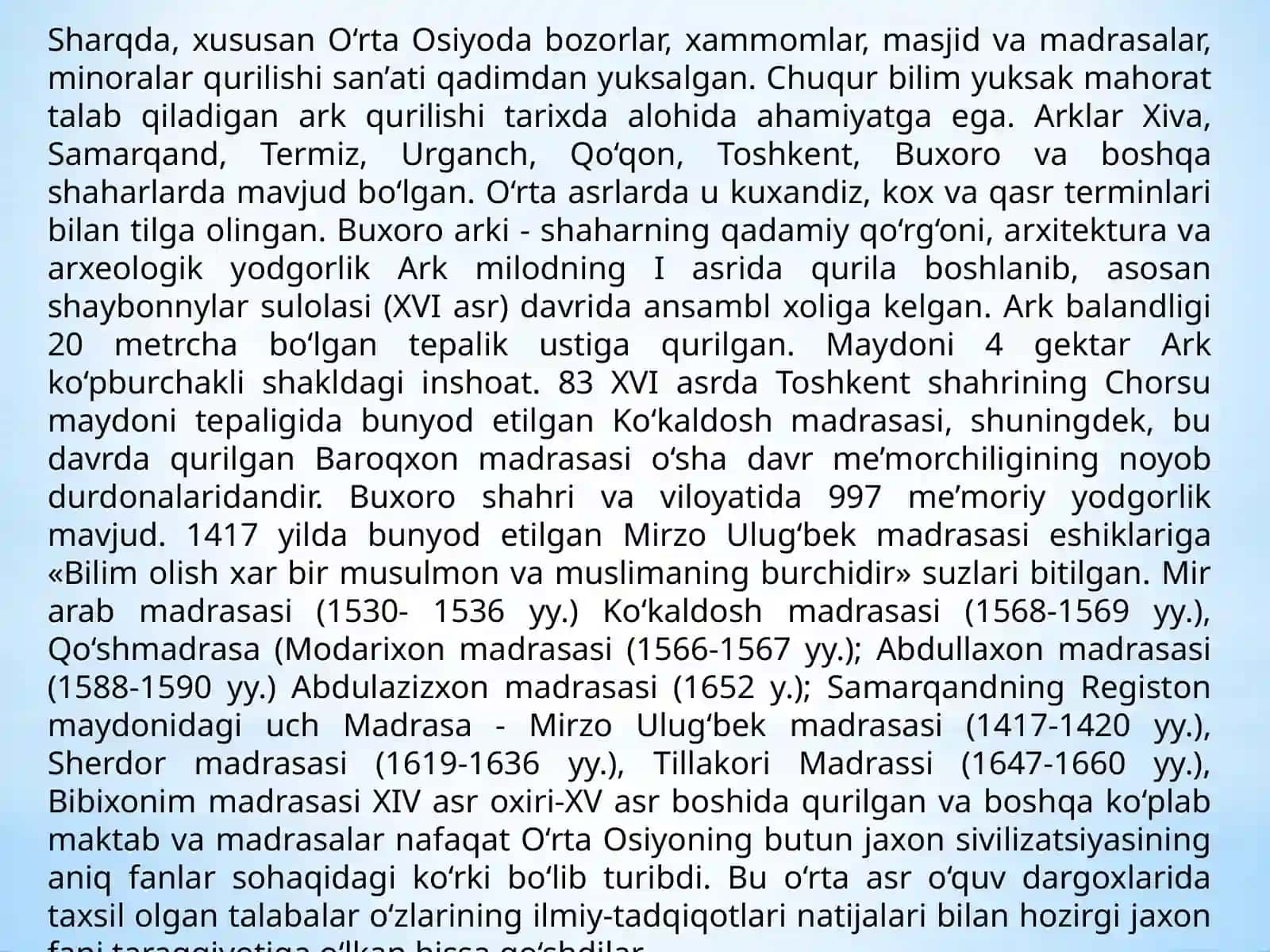 XVI-XIX asrlarda Markaziy Osiyoda fanning ahvoli. 3
