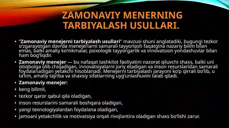 Zamonaviymenerningtarbiyalashusullari.BOSHQARUV MEHNATINI TASHKIL ETISH 3