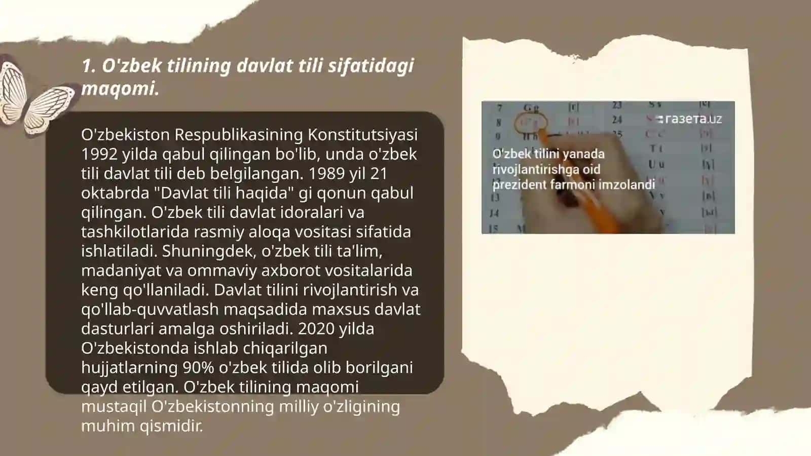 O'zbekiston Respublikasi Prezidentining "Mamlakatimizda o'zbek tilini yanada rivojlantirish va til siyosatini takomillashtirish chora tadbirlar to'g'risida"gi farmon mazmuni 3