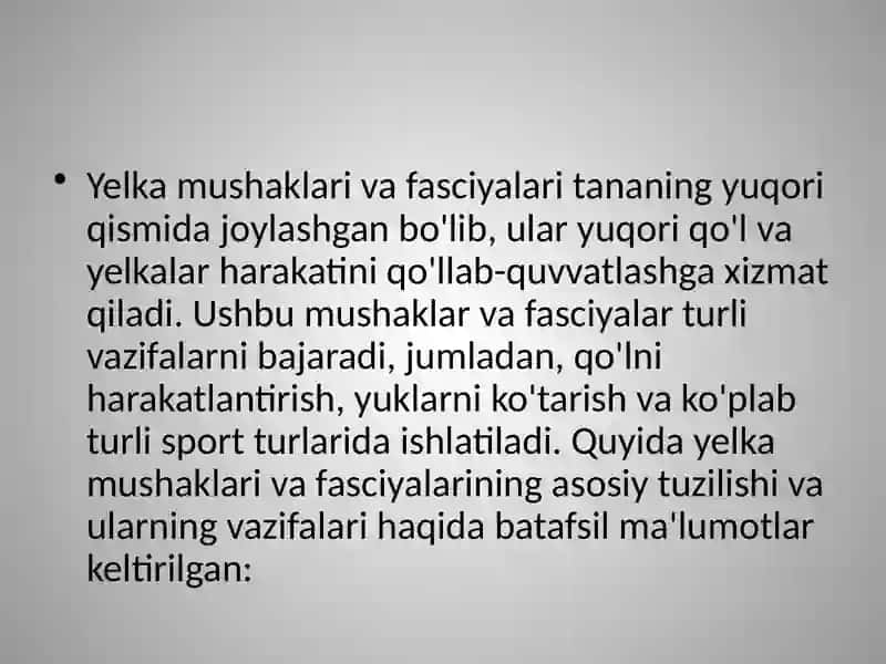YELKA, BILAK VA QO`L PANJA MUSHAKLARI VA FASTSIYALAR 3