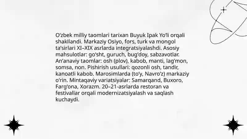 Oʻzbek milliy taomlarining tarixi va rivojlanishi 3