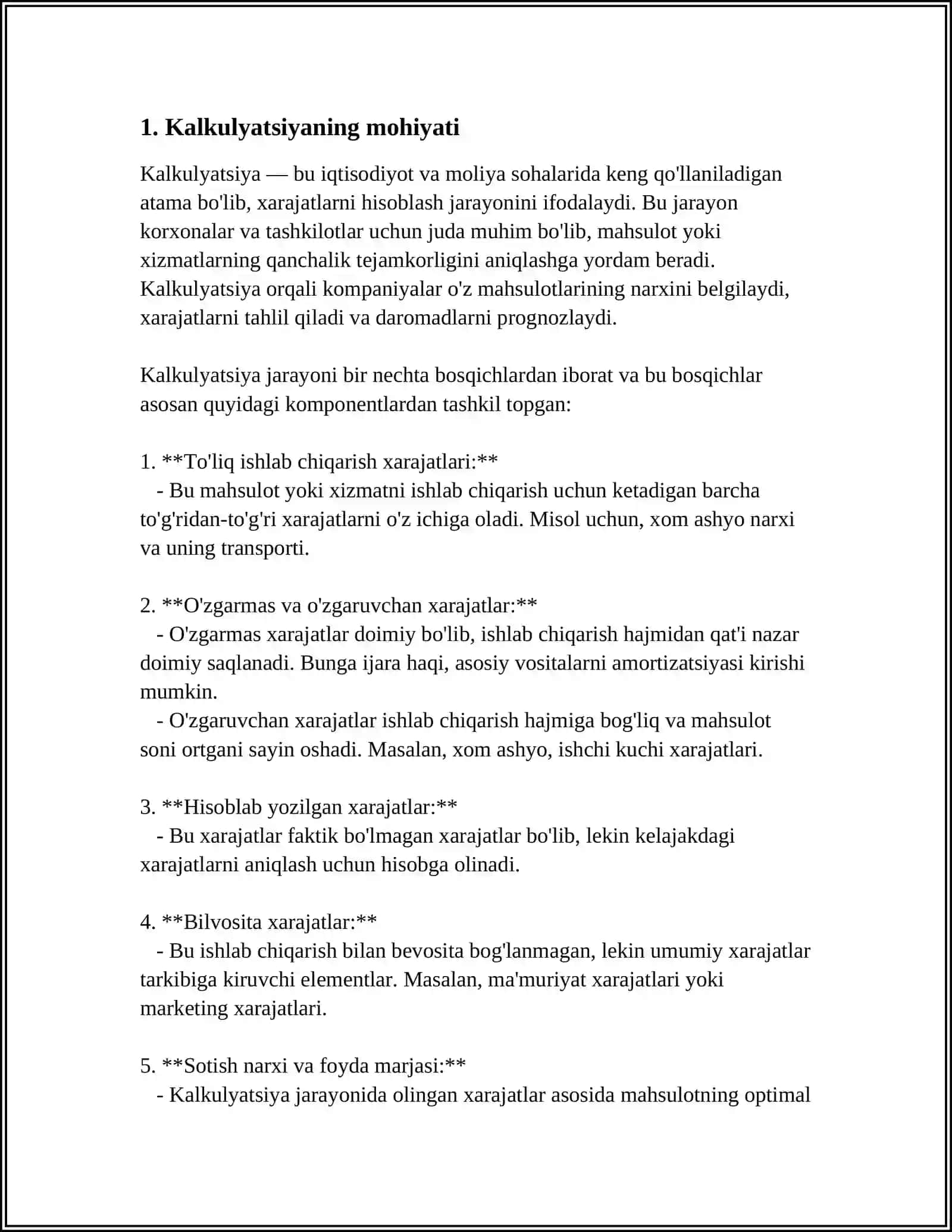 KALKULYATSIYA, UNING TURLARI VA AHAMIYATI 3