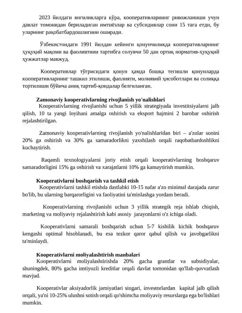 Kooperativ tuzilmalar va ular rivojlanishi istiqbollari 3