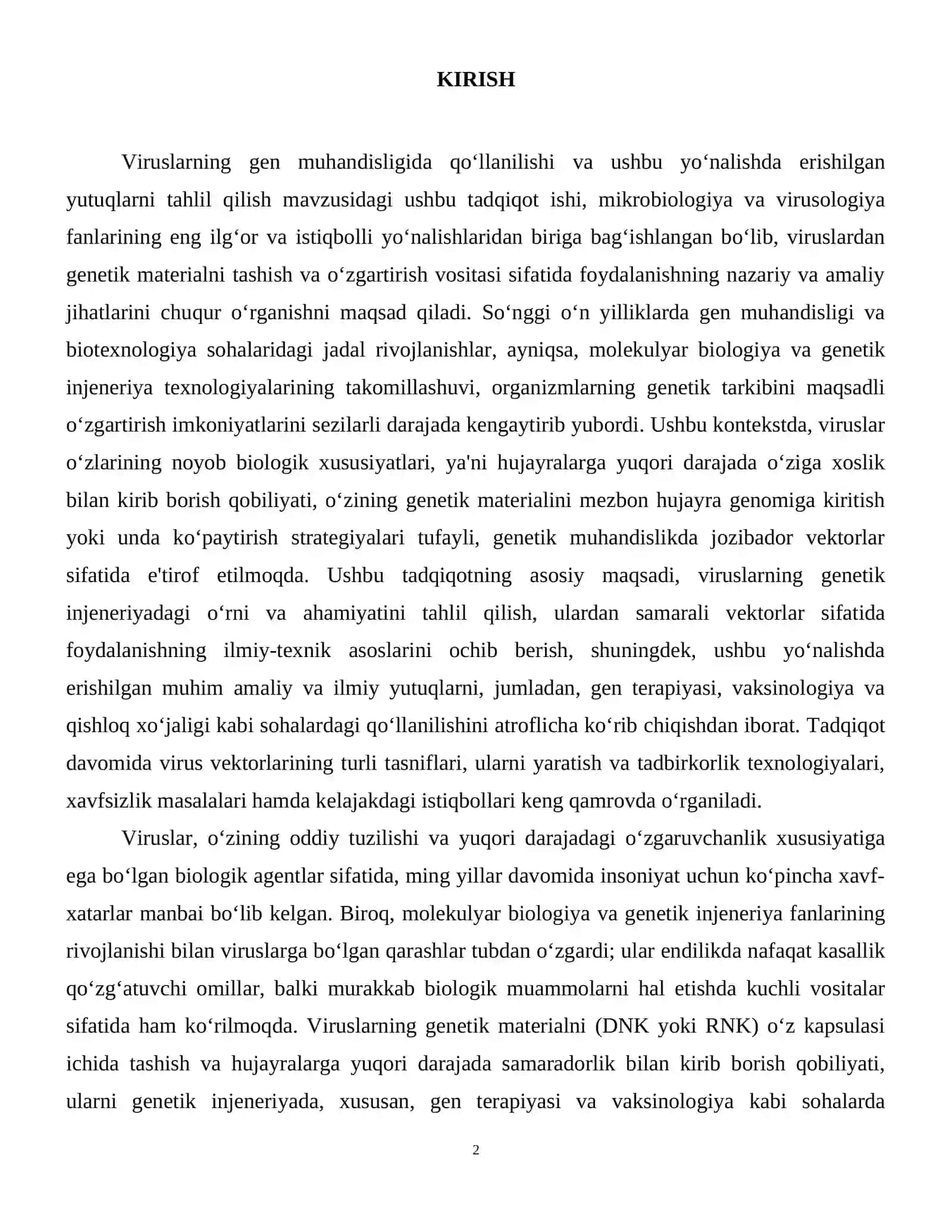 Viruslarning gen muhandisligida qo‘llanilishi va ushbu yo‘nalishda erishilgan yutuqlarni tahlil qilish. 3