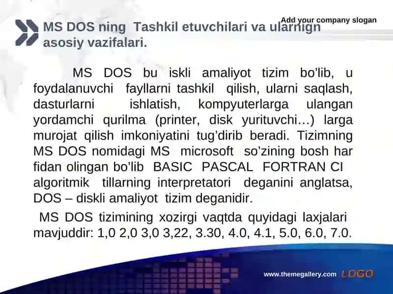 MS DOS ning asosiy tarkibiy qismlari va ularning vazifalari 3