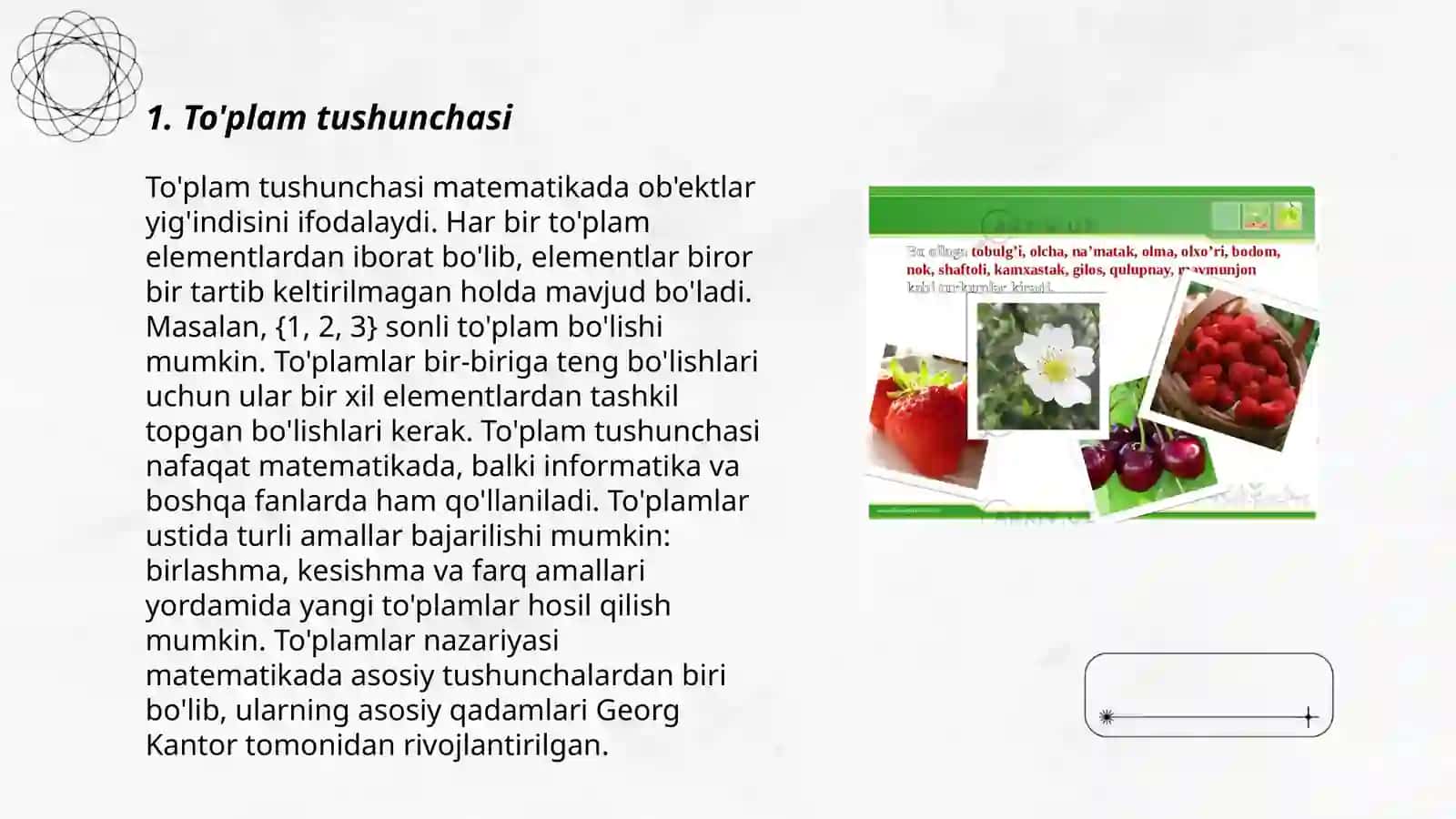 Matematikadan Narsalarning to'plamlari mavzusida bir soatlik ochiq dars ishlanmasi 3