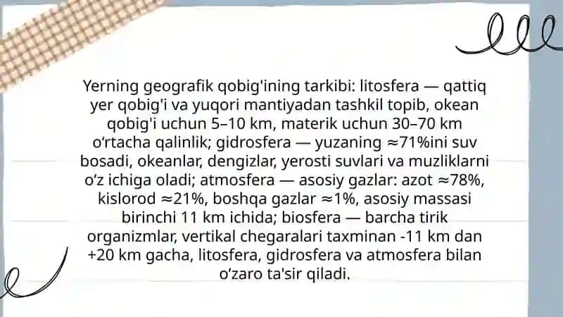 Yerning geografik qobig'i. Biosfera. 3