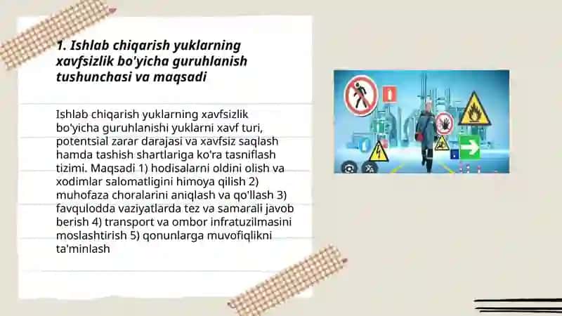 Ishlab chiqarish yuklarning xavfsizlik bo'yicha guruhlanish 3