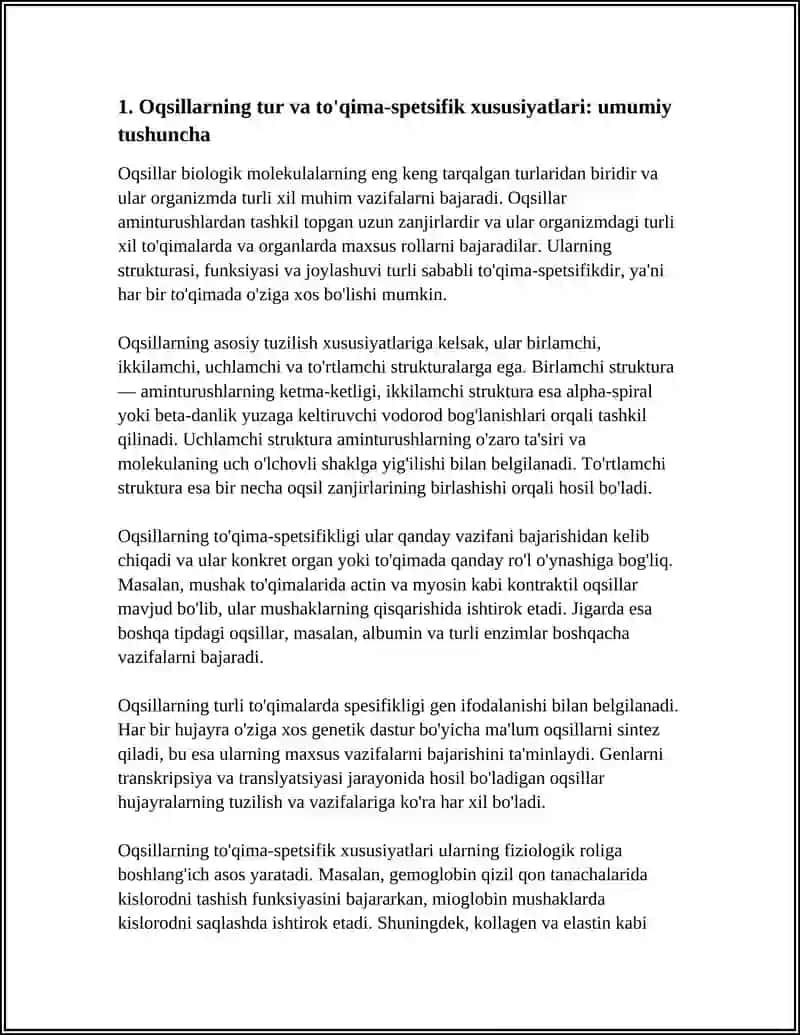 Oqsillarning Tur va To'qima Spesifikligi 3