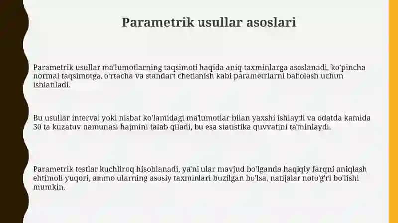 Statistik tadqiqotlar natijasini xisoblashning parametrik usullari 3