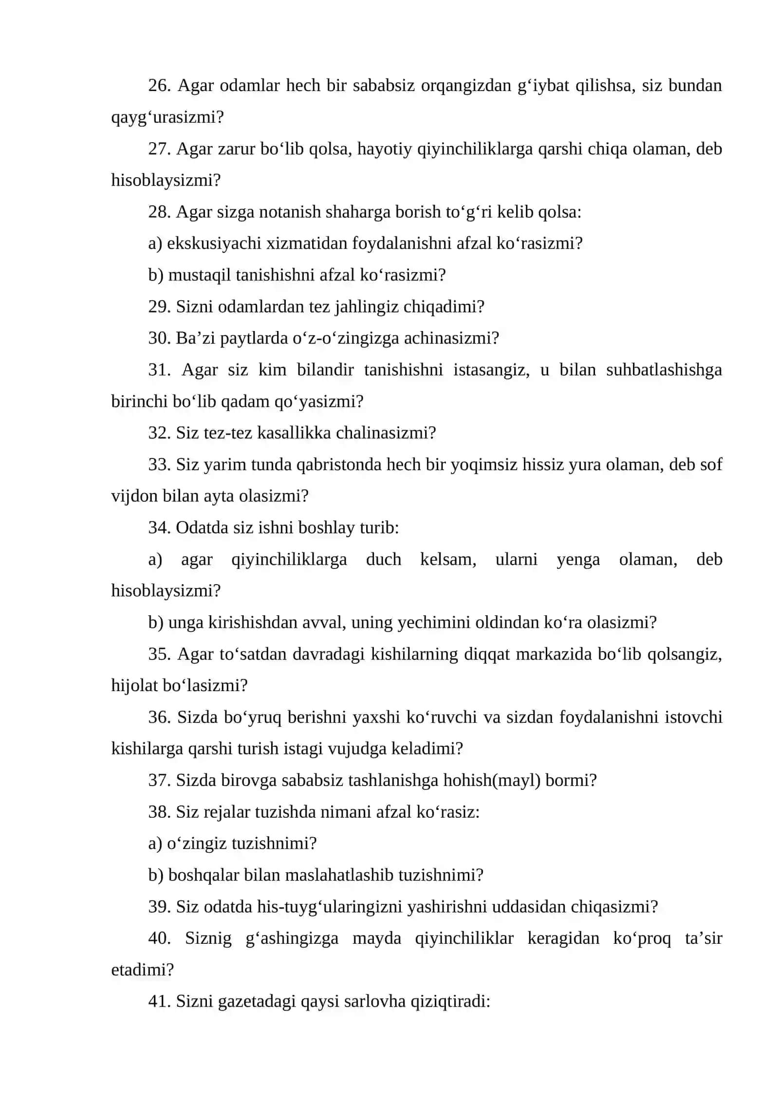 R.B.Kettellning «Shaxsni 16 omil yordamida o‘rganish so‘rovnomasi» 3