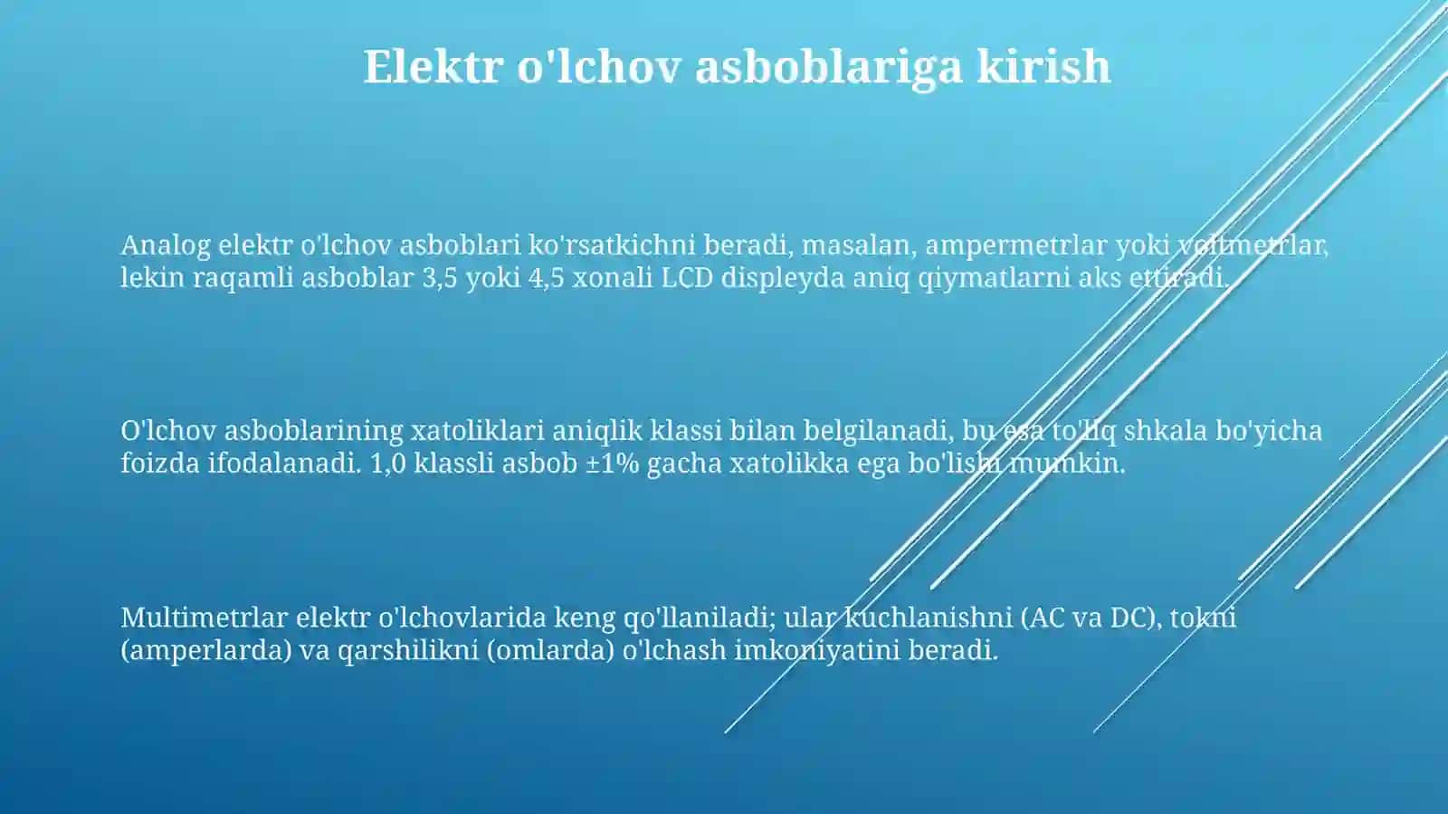Elektrik kattaliklarni o'Ichash asboblari bilan tanishish va dori vositalarini analiz 3