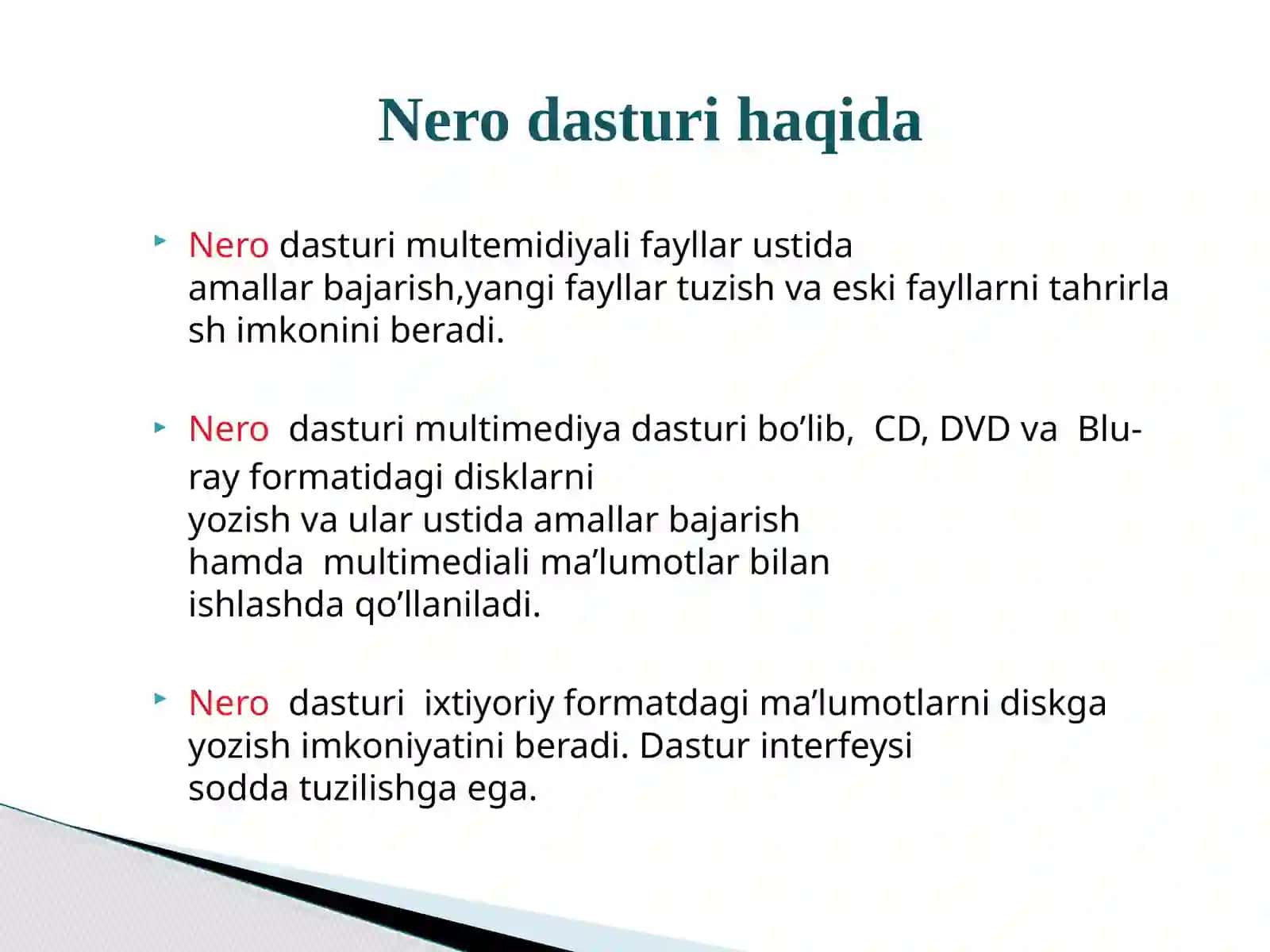 Nerodasturi.Ma’lumotlarnidiskkayozishdasturlaribilanishlash 3